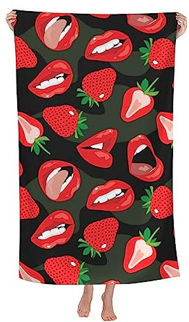 Herren Damen Badetuch Groß Großes Strandtuch Mit Roten Lippen Und Erdbeeren Kinder Badetuch Lustige Microfaser Handtücher Klassische Poolhandtücher Für Hotels Picknicks Schwimmen