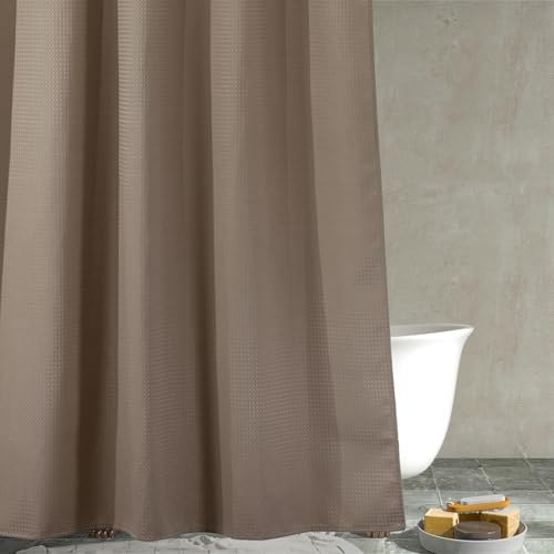 Popkozzi brungrått solbrunt våffelduschdraperi: Kraftigt texturerat tyg duschdraperi för badrum – vattenavvisande tvättbart tjockt polyestertyg duschdraperi – 183 x 183 cm fall