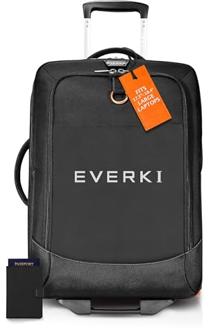 Everki Wheeled Carry-On Laptop Bag & RFID Hindering Passport Holder – Lightweight Trolley Travel Bag for Gamers & Business, 17.3-18.4” Laptop Compartment, 35L Capacity, Black Wallet for Men & Women, P