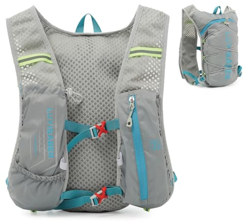 TRIWONDER Chaleco de Correr Reflectante 5L, Mochila de Hidratación Ligera, Mochila para Trail Running, Chaleco Hidratación para Deportes Maratón (Gris, Talla única)