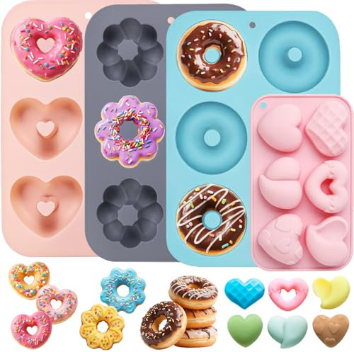 UNIANE 4 Stück donuts backform,Silikon Doughnut Form,Antihaft Silikon Pfannen Set,6 Hohlräume Donutformen,DIY Backen Donut Schimmel für Kuchen Bagels Muffins,BPA-frei Silikonformen Backen Form