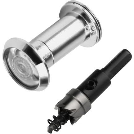 Judas de porte avec brise-vue 180° - Lentilles en verre optique - Trou de perçage de porte Ø 14 mm - Longueur réglable - Pour portes de 35 à 60 mm - Avec 1 foret