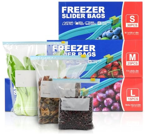 70PCS Zip Lock Food Storage Freezer Bags, TAIYUNWEI Reusable Sandwich Bags with Expandable Bottom-Freezer&Microwave Safe-Resealable for Sanwich, Fruit, Snack, Veggie, Grain, Meat (70PCS-3 Size(S/M/L))