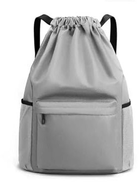 DYYEUAVT Sport-Rucksack mit Kordelzug, Netztasche, Sackpack mit großem Fassungsvermögen for Fitnessstudio, Schwimmen und Strand, for Damen und Herren for täglichen Tragen(Grey-S)