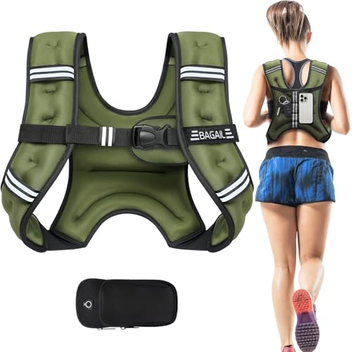 BAGAIL Gilet zavorrato per allenamento della forza, gilet 5 kg con misura del busto regolabile, striscia riflettente e comoda tasca, ideale per allenamenti, yoga ed aerobici