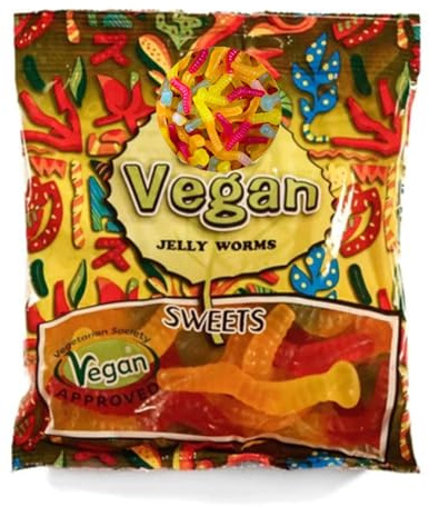 Vegan Pick n Mix Sour Sweet Pack 120g – Fizzy & Jelly Sweets Mix with Bubblegum Bottles, Cherries, Cola Bottles, Strawberries, Dummies & Worms (04 Packs, Jelly Worms)