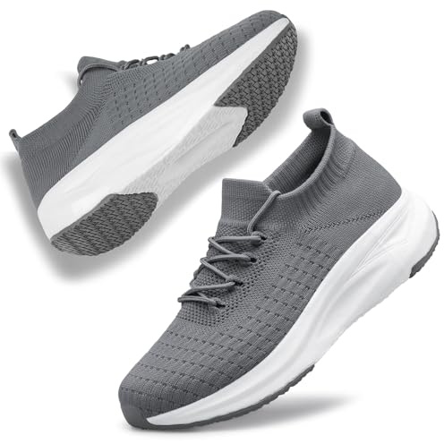 Raoendis Mens Running Shoes Trainers Walking Sneaker Sport Shoes, Casual Athletic Fitness Fashion Sneakers Lightweight Comfortable Indoor Outdoor Grey Size 10.5
