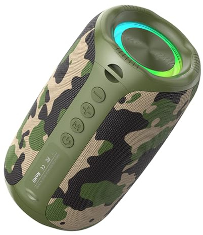SUNGOOYUE Bluetooth Speaker 8W Powerful Sound 1800mAh Battery Portable 10 Meters Wireless Speaker with RGB Lights for Home Party Outdoor Pool Beach (Camouflage)