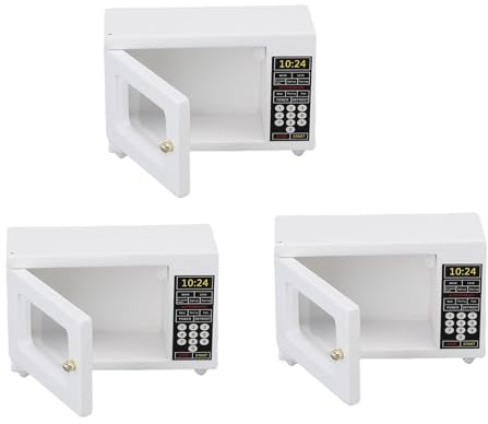 KUIDAMOS Maison de Poupée Miniature Micro-Ondes Fonctionnelle en Bois, Jouet Exquis pour Maison de Poupée 1:12, Jeu de Cuisine