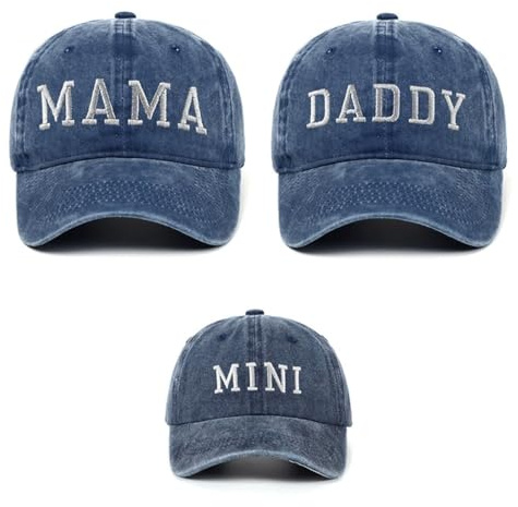 Qiantull Set di 2 cappelli da baseball ricamati per mamma, figlia, figlio, in cotone, blu navy (3 pezzi), Taglia unica