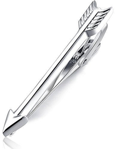 HONEY BEAR 4.9cm Herren Krawattennadel Krawattenklammer für schmal Krawatten Silber Federpfeil 1.93inch (Glänzendes Silber)