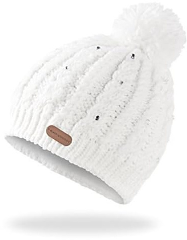 Black Crevice Bonnet tricoté Femme I Bonnet d'hiver Femme avec Perles Brillantes & Pompons I Bonnet tricoté Taille Unique avec Rembourrage Polaire très Chaud I en diverses Couleurs