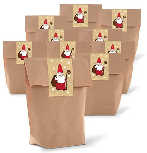 Logbuch-Verlag 50 Nikolaus Geschenktüten Weihnachten 14 x 22 x 5,6 cm Tüten + Sticker Banderole zum Zukleben für Kunden Firmen