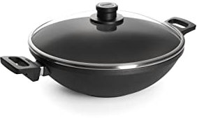 Woll Nowo Titanium Wok- und Rührpfanne mit Glasdeckel in Box - Induktiv -, Ø 32 cm, 11 cm hoch, mit 2 Seitengriffen - Geeignet für alle Herdarten