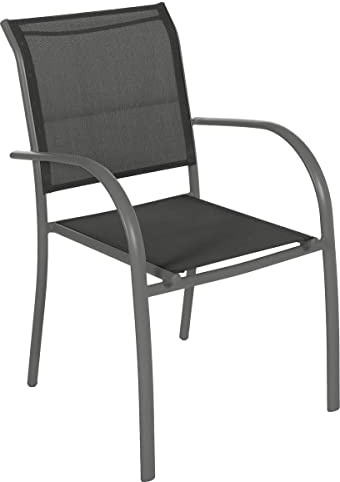 Hespéride - Silla de jardín apilable Piazza, Antracita y Grafito, Resistente a la corrosión, Ligera, fácil de guardar, mobiliario de Exterior para terraza y balcón
