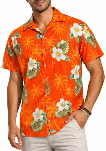 King Kameha Chemise hawaïenne Homme Manches Courtes avec Poche Poitrine et imprimé Fleurs hawaïennes
