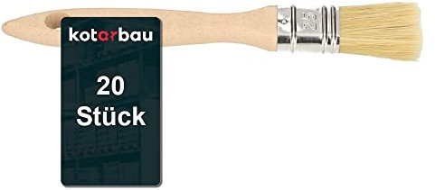 KOTARBAU® Färgpensel med trähandtag 25 mm 20 st. Alla storlekar platt pensel betning lasyr färger målarborstar måla akrylfärger slitstarka borst tvättbar uni