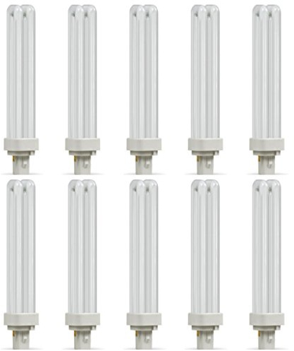 Crompton Lamps CFL (10 Pack) PLC 26W G24d-3 Double Turn D-Type 4000K Cool White Frosted 1716lm 2-Pin Energy Saving Push Fit Compact Fluorescent TC-D Compact-D Opal Multipack Light Bulbs