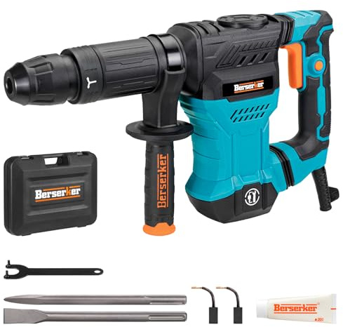 Berserker 1300W 12-Pound SDS-Max Demolition Jack Hammer, 1-9/16 11-Amp Small Corded Electric Demo Chipping Hammer for Floor Tile Removal, Concrete Breaker with Carrying Case & 2 Chisels