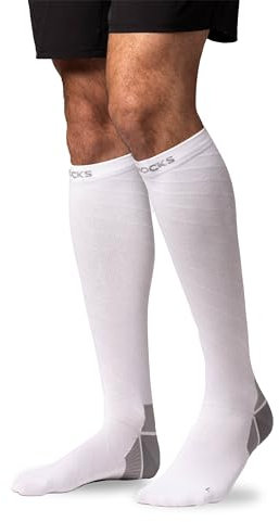 Snocks Kompression Socken - Verbesserte Performance - Kompressionsstrümpfe Damen Herren - Idealer Begleiter beim Laufen, Radfahren oder Flugreisen - Weiß - 39-42