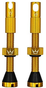 Peaty's X Chris King MK2 Tubeless Ventil Presta - Integrierter Speichenschlüssel & Ventilkernentfernungskappen, Mountainbike, Rennrad Fahrrad Reifen, Kompatibel einfügen, 7075 Aluminium - 42mm Gold