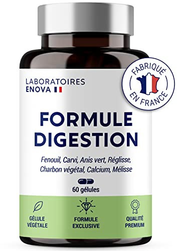 FORMULE DIGESTION | Digestion, Transit, Constipation, Detox Colon | Fenouil, Carvi, Anis vert, Réglisse, Charbon, Mélisse | 60 Gélules | Complement Alimentaire | Fabriqué en France