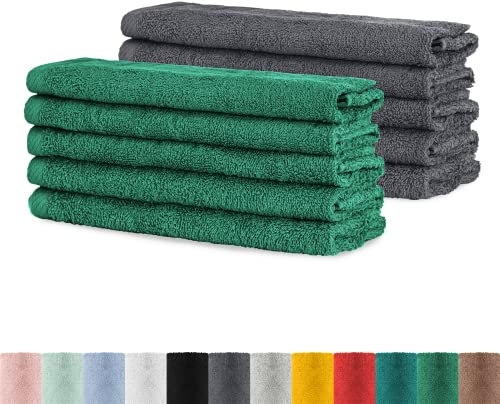 BaSaTex - Handtuch Set für Gäste 10er Pack - Frottee-Handtücher mit Aufhängeschlaufe aus weicher Baumwolle in 30x50cm - Waschtücher für Gäste Öko-Tex Standard 100 Zertifiziert - Anthrazit & Smaragd