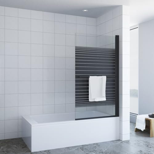 Duschabtrennung Badewanne ohne bohren schwarz 80 x 140 cm Badewannenaufsatz 1 Teilig Duschtrennwand Glas Faltwand Badewannenfaltwand Duschwand Glas Dusche Handtuchhalter 5 mm Sicherheitsglas ESG NANO