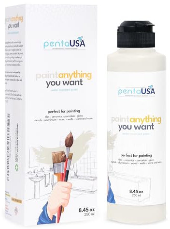 PENTAUSA All in One Paint - Waterproof Multi Surface Paint for Bathroom, Bathtub, Tile, Wet Surfaces, Sink, Kitchen Cabinet, Worktop, Wood, Furniture - Matte & 250ml (Cream)