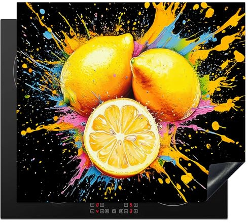 KitchenYeah© Protege Couvre Plaque De Cuisson Décoration Cuisine Tapis Protection Protecteur Induction 59x51 cm Citron - Graffiti - Peinture - Modern