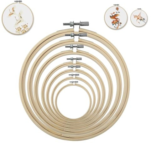 FHISKUNYU, 7 Stück stickrahmen, stickrahmen holz, stickrahmen set, 20/19/18/17/12/9/7 cm, Rundstickrahmen, Kreis Kreuzstich Hoop Stickerei Ring für DIY, Kunsthandwerk, Stickerei