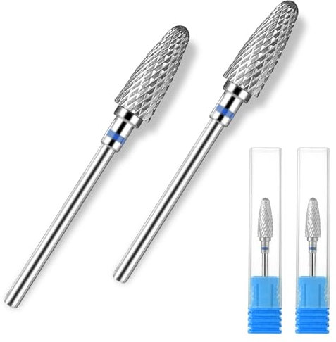 Sibba Broca de uñas de carburo de tungsteno, 2 unidades, para quitar geles duros acrílicos de 3/32 pulgadas, broca de tungsteno profesional de cono, lima de uñas de acrílico para manicura, pedicura
