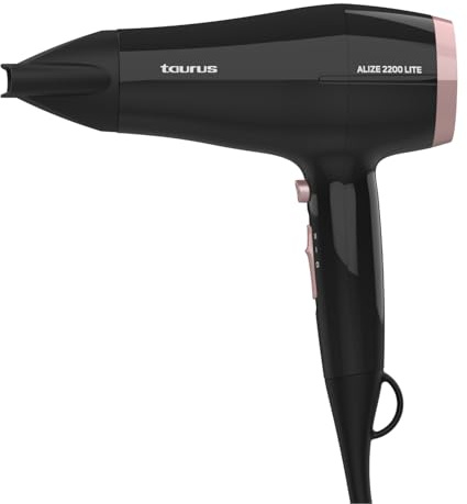 Taurus – Secador Alize 2200 Lite | 2200W | 2 ajustes de Velocidad y Temperatura | Golpe de Aire frío | Compacto | Ultraligero | Portátil | Incluye concentrador | Negro