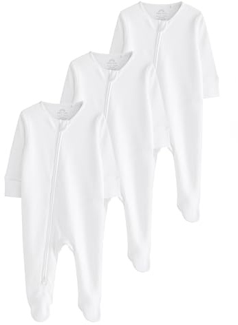 NEXT Unisex Bambino Confezione da 3 tutine basic per neonati in 100% cotone con zip Bianco 6 Mesi-9 Mesi