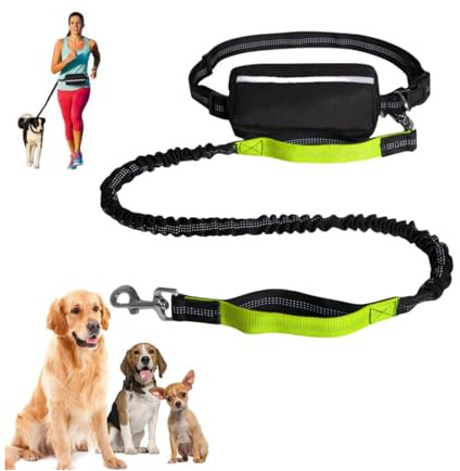 Correa Manos Libres para Perros, Correa Cintura Perro para Correr, Ajustables y Elásticas Arnés para Perros de Raza Mediana y Grande, 120-150 cm, con Bolsillo y Almacenamiento, Costuras Reflectantes