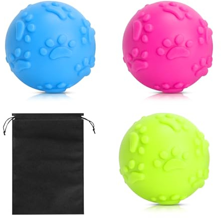 Juguete perro pelota set 3 piezas de TPR – Pelota para perros chirriadora para morder 6 cm, juguete resistente y flotante con bolsa de almacenamiento, juguete interactivo para juego y entrenamiento