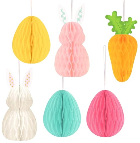Decoraciones de conejo de Pascua, Bolas de panal de Pascua, bolas de colmena de conejo de Pascua, juego de decoraciones de primavera y Pascua para fiesta (6PCS)