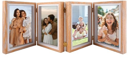 Bildram för 4 bilder 10 x 15 cm, bildram collage 4 bilder, fotoram för flera foton, träram med pvc-platta, för kontor familj födelsedag bröllop skrivbord gåva dekoration