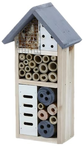 Wood Bee Hotel para jardín, casa de insectos con diseño de tubo de madera, casa de mariquitas para espacios al aire libre, casas de abejas multihábitat para equilibrio ecológico, 10.2 x 5.2 x 3.3