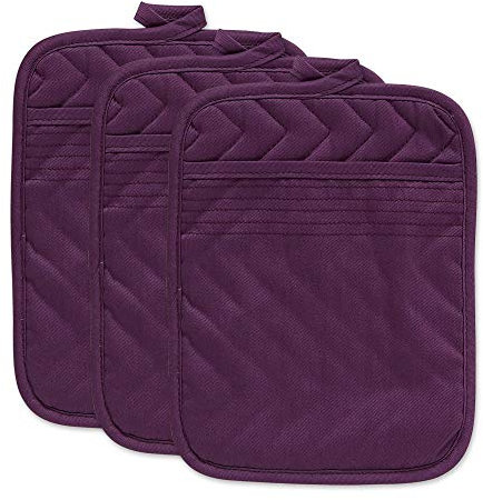 DII Heat Resistant Quilted Cotton Pot Holder Set, Designed with Space to Personalize Allowing a Customized Design, 7x9, Eggplant, 3 Count
