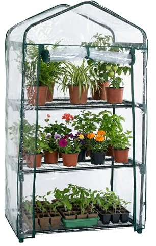 Pure Garden Mini Serre Portable à 3 Niveaux avec Cadre antirouille et bâche en PVC pour l'intérieur et l'extérieur, 70 x 48 x 127 cm
