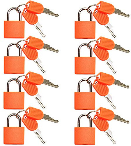 VIP Home Essentials - Small Mini Durable ABS Covered Solid Brass Body Individually Keyed Padlock - Lock Set (Orange, 8 Pack)