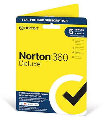 Norton 360 Deluxe 2020 | 5 Devices | 1 Year | Includes Secure VPN and Password Manager | PCs, Mac, smartphones and tablets | Activation Code by Post