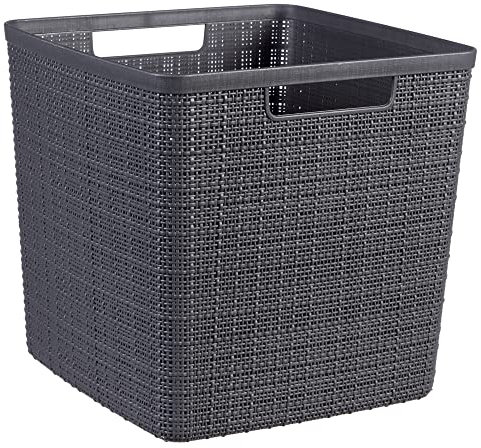 Curver Juliet- Cesta Rectangular Cubo 17L, Almacenaje, Ordenación; 100% plástico Reciclado, Acabado Yute, 28x28xH27 cm, Gris Oscuro