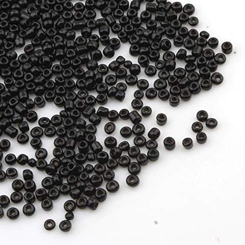 Lot de 6500 perles de rocaille en verre opaque, mat, 11/0, perles poney, opaque, rocailles de 2 mm, couleurs au choix (noir)