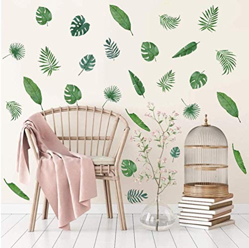 N&A 39 Stück grüne Blatt-Wandaufkleber, Wandaufkleber für Wohnzimmer, moderne Pflanzen-Wandaufkleber, DIY abnehmbar für Blätter, grüne Wandbilder für Kinderzimmer, Schlafzimmer, Klassenzimmer, Babyzim