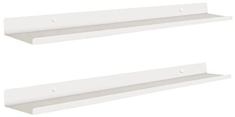 MILUKA Wandregal Weiß Metall | 2er Set Regal Wand 70 cm Long | Wandboards, Für Dekos, Bilderrahmen, Buch, Für Schlafzimmer, Küche, Büro, Wohnzimmer | Regale für Wände Weiß