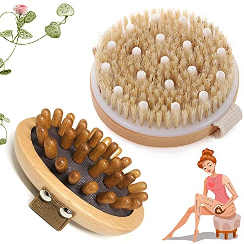 Yolistar 2 Pezzi Beauty Dry Brushing Body Brush Spazzola per il Massaggio a Secco del Corpo, Massaggiatore in Legno Anti Cellulite, per Migliora la Circolazione con Azione Esfoliante