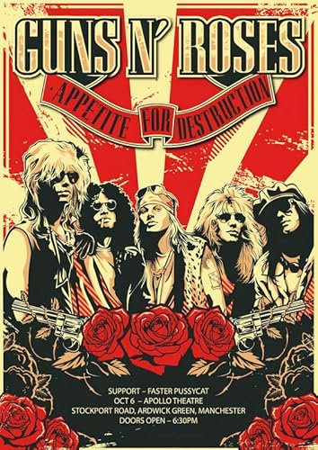 guns n roses 2 Retro Vintage Rock Concert Gig Poster Wall Art A4