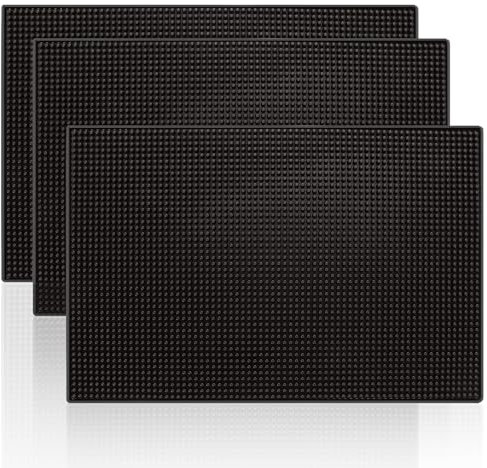 AHAQU 3 tappetini da bar in gomma antiscivolo, 30,5 x 43,2 cm, colore nero, in PVC, per whisky, birra, caffè, vetro, per bar, cucina, ristoranti, banconi